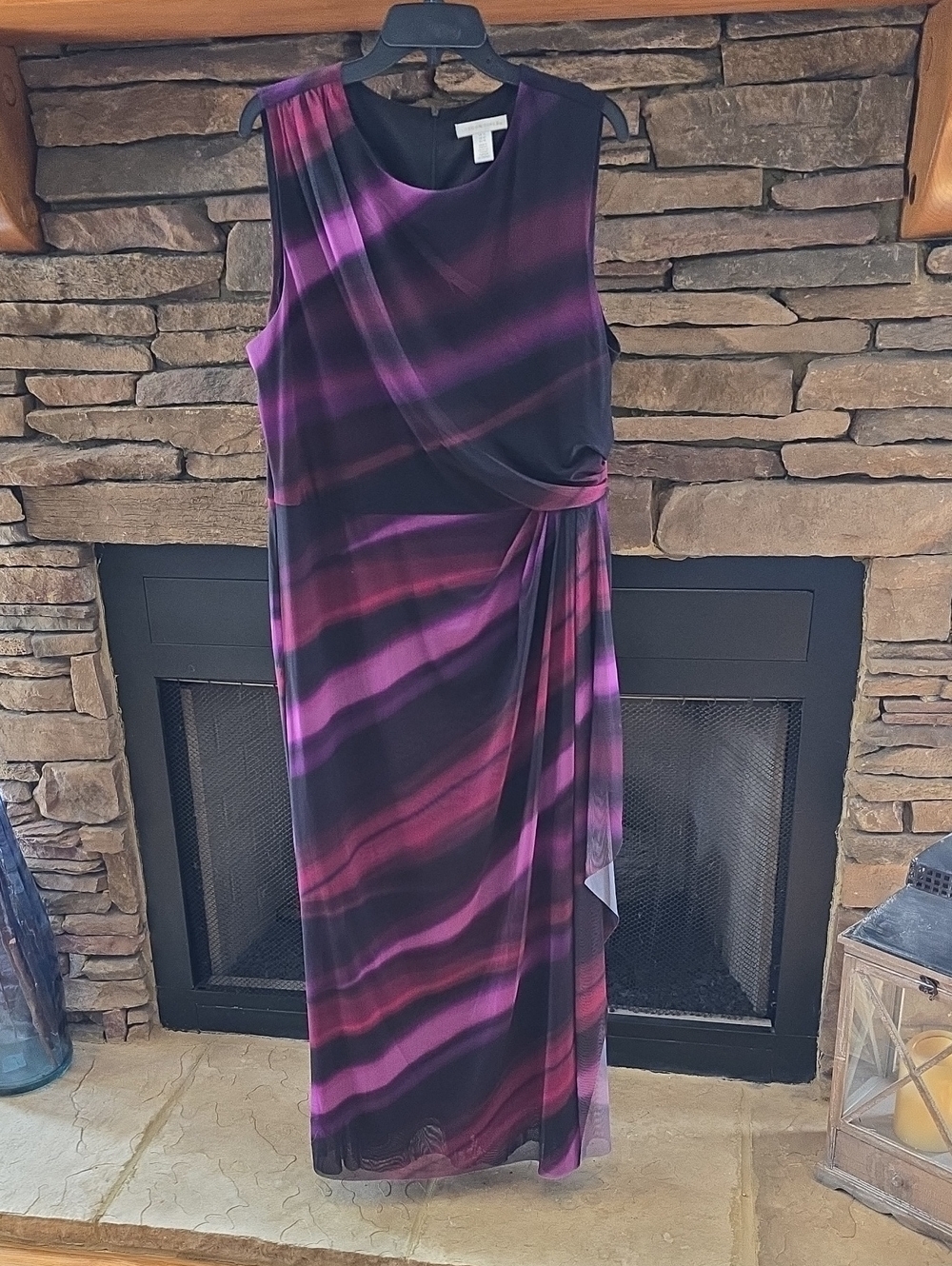 London Times Sleeveless Purple and Black Ombre Maxi Dress with Side Drape